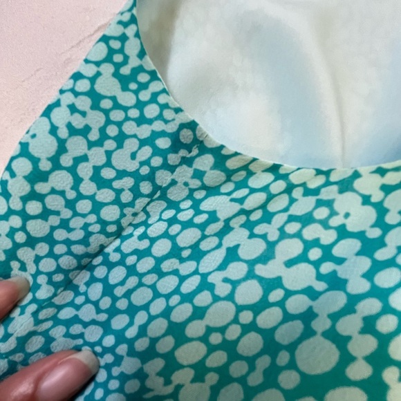 Ann Taylor Silk Aqua and Light Blue Dot Patterned Dress, Sz 6 - Picture 11 of 16